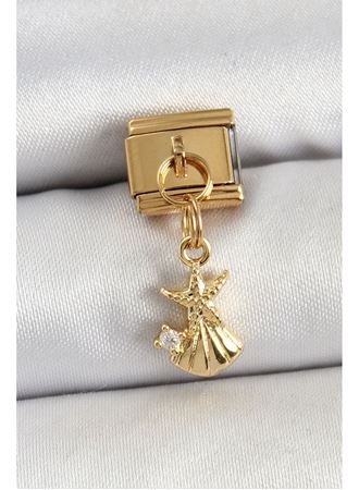 316L Çelik Sallantılı Zirkon Taşlı Deniz Yıldızı Ve İstiridye Model Gold Renk Nomination Charm