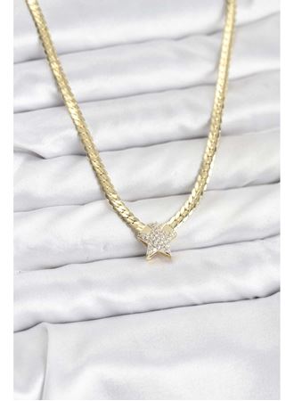 Gold Renk Pirinç Yıldız Zirkon Taşlı Kadın Kolye
