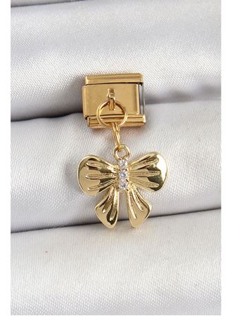 316L Çelik Sallantılı Zirkon Taşlı Fiyonk Model Gold Renk Nomination Charm