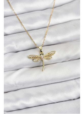 316L Çelik Zincir Gold Renk Yusufçuk Model Kadın Kolye