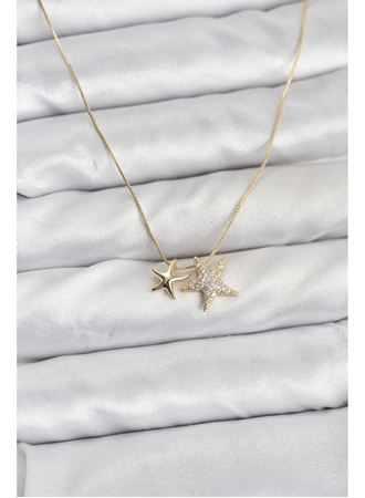 Gold Renk Pirinç Minimal Yıldız Model Kadın Kolye