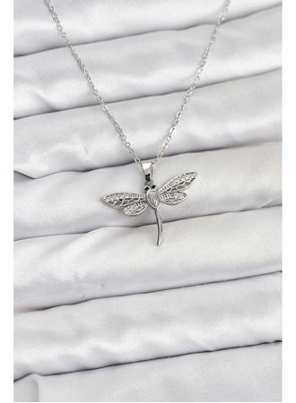 316L Çelik Zincir Gümüş Renk Yusufçuk Model Kadın Kolye