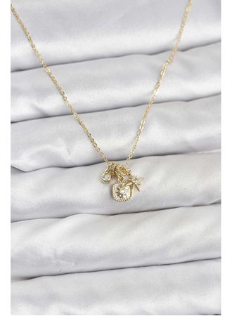 Pirinç Gold Renk Minimal Charmlı Kadın Kolye