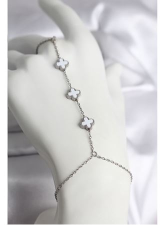 316L Çelik Gümüş Renk Beyaz Yonca Model Kadın Şahmeran