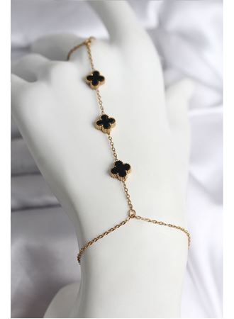 316L Çelik Gold Renk Siyah Yonca Model Kadın Şahmeran