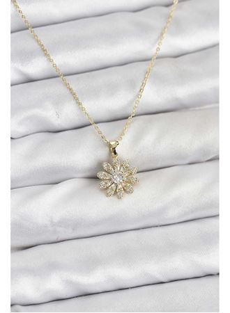 Pirinç Gold Renk Çiçek Model Kadın Kolye