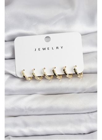 Gold Renk Pirinç Minimal Petek Detaylı Kadın Küpe Seti