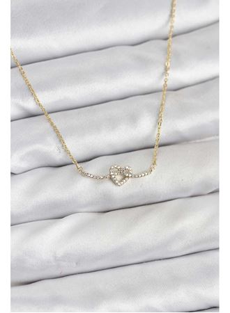 Pirinç Gold Renk Düğüm Kalp Model Kadın Kolye