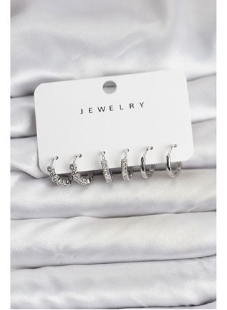 Gümüş Renk Pirinç Zirkon Taşlı Kadın Küpe Seti