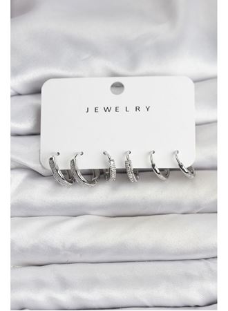 Zirkon Taşlı Gümüş Renk Pirinç Kadın Küpe Seti