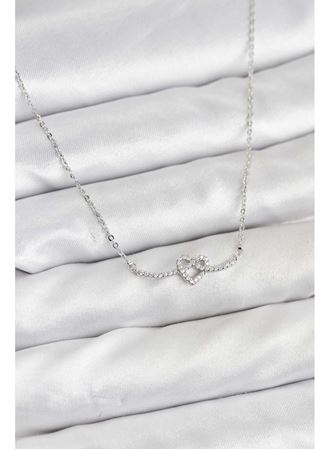 Pirinç Gümüş Renk Düğüm Kalp Model Kadın Kolye