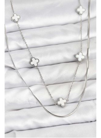 316L Çelik Zincir Gümüş Renk İtalyan Zincirli Yonca Model Kadın Kolye