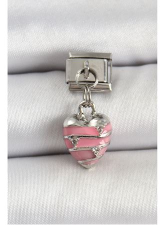 316L Çelik Gümüş Renk Pembe Kalp Model Nomination Charm