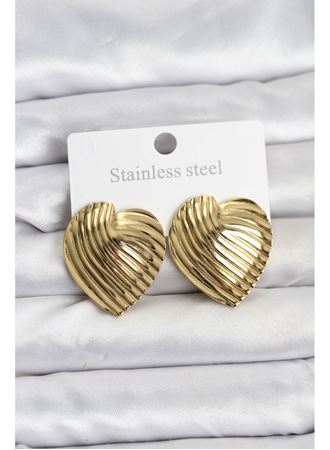 316L Çelik Gold Renk Kalp Model Kadın Küpe