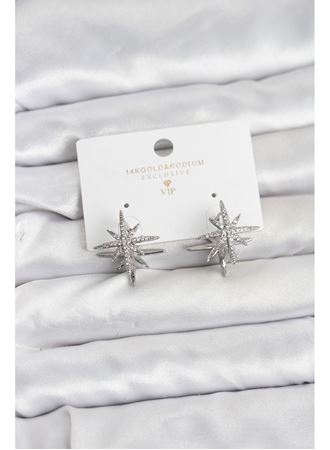 Gümüş Renk Pirinç Çift Taraflı Kutup Yıldızı Kadın Küpe