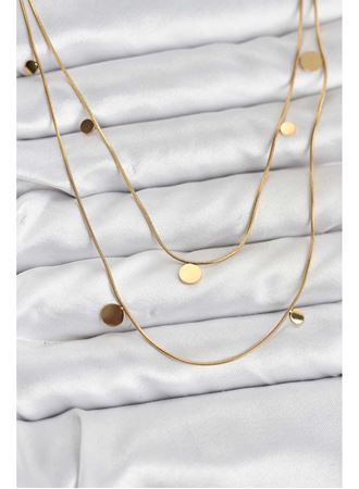 316L Çelik Zincir Gold Renk Pullu Kadın Kolye