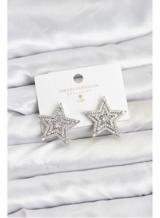 Gümüş Renk Pirinç Zirkon Taşlı Yıldız Model Kadın Küpe