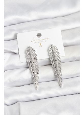 Pirinç Gümüş Renk Balık Sırtı Model Zirkon Taşlı Kadın Küpe