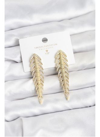 Pirinç Gold Renk Balık Sırtı Model Zirkon Taşlı Kadın Küpe