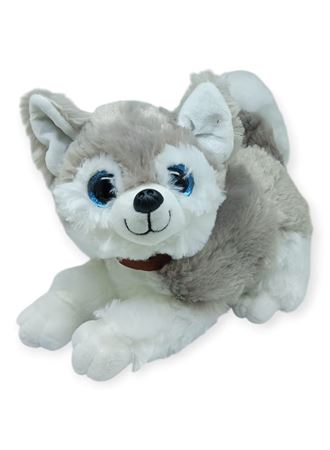 Sesli Peluş Yatan Köpek 25 cm - Gri