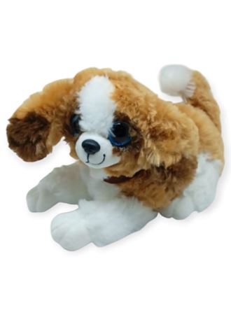 Sesli Peluş Yatan Köpek 25 cm - Kahve Beyaz