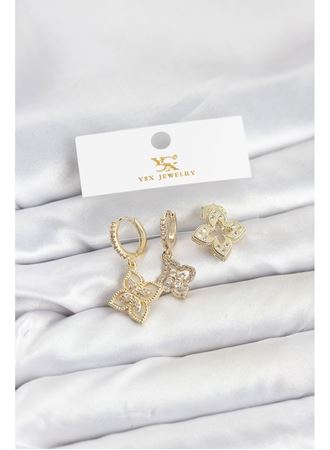 Pirinç Gold Renk Yonca Model YSX Trio Küpe Seti