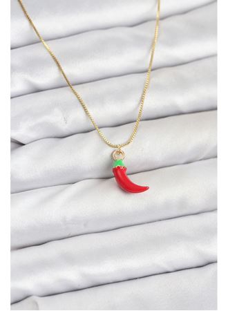 Pirinç Gold Renk Kırmızı Kapya Biber Model Kadın Kolye