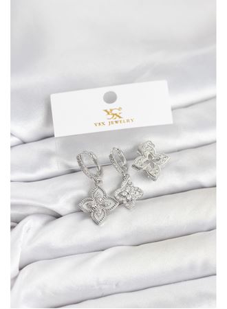 Pirinç Gümüş Renk Yonca Model YSX Trio Küpe Seti