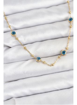 316L Çelik Gold Renk Nazarlı ve Topçuklu Model Kadın Kolye