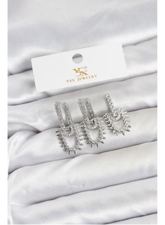 Pirinç Gümüş Renk Zirkon Taşlı Vintage Model YSX Trio Küpe Seti