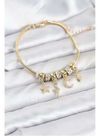 Pirinç Gold Renk Yılan Charmlı Kadın Bileklik