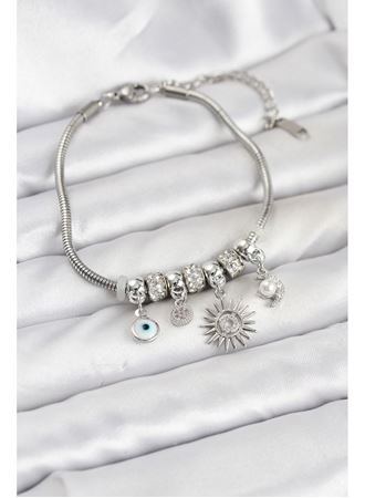 Pirinç Gümüş Renk Güneş Charmlı Kadın Bileklik