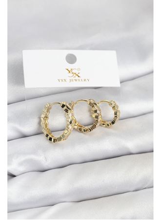 Pirinç Gold Renk Zirkon Taşlı Petek Halka Model YSX Trio Küpe Seti