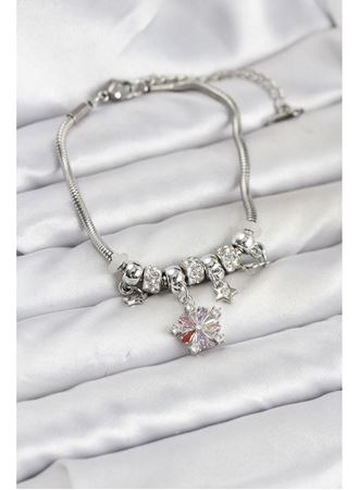 Pirinç Gümüş Renk Renkli Yıldız Charmlı Kadın Bileklik