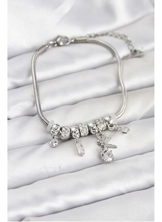 Pirinç Gümüş Renk Tinkerbell Charmlı Kadın Bileklik