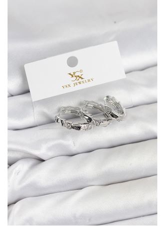 Pirinç Gümüş Renk Zirkon Taşlı Halka Yılan Model YSX Trio Küpe Seti