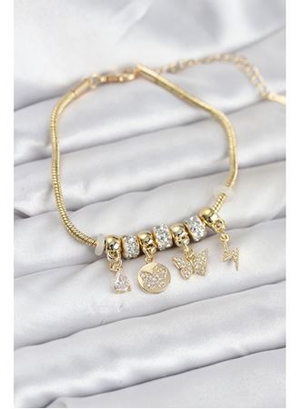 Pirinç Gold Renk Kelebek Charmlı Kadın Bileklik