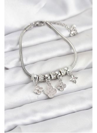 Pirinç Gümüş Renk Yonca Model Kadın Bileklik
