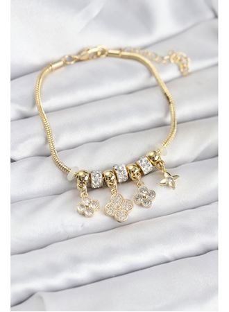 Pirinç Gold Renk Yonca Model Kadın Bileklik