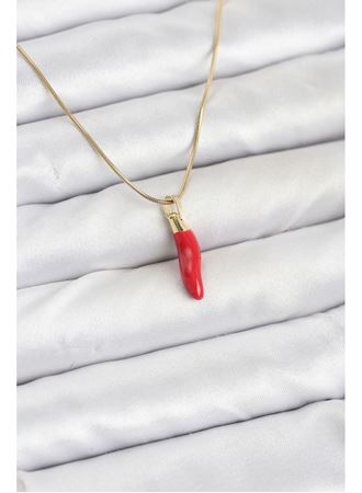 316L Çelik Gold Renk Kapya Kırmızı Biber Model Kadın Kolye