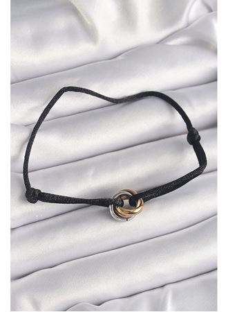 Siyah Renk İpli Asansörlü Mix Renk Çelik Halka Model Kadın Bileklik