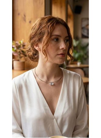 Pirinç Gümüş Renk Choker Model Zirkon Taşlı Kadın Kolye