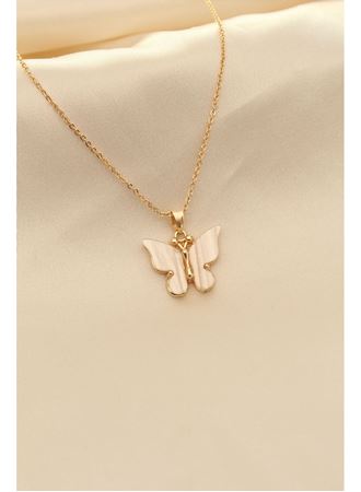 Beyaz Sedefli Kelebek Figürlü Kadın Kolye