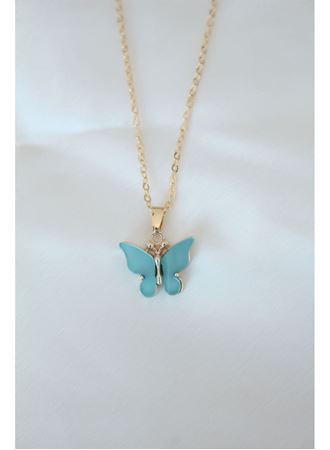 Gold Kaplama Turkuaz Renk Sedefli Kelebek Kolye