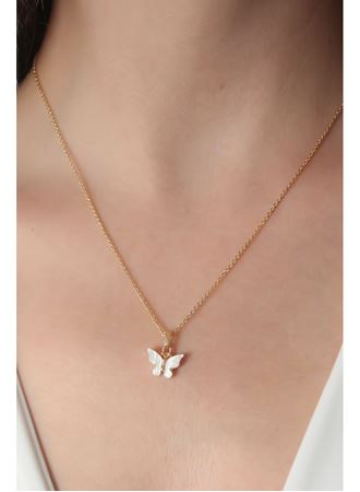 Gold Beyaz Renk Kelebek Figür Kadın Kolye