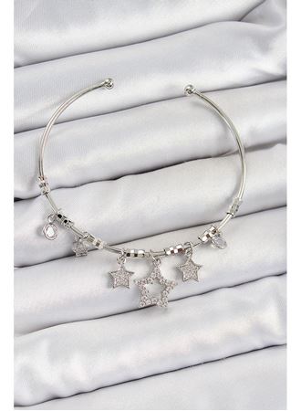 Pirinç Zirkon Taşlı Yıldız Model Gümüş Renk Charm Bileklik