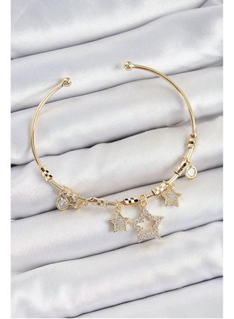 Pirinç Zirkon Taşlı Yıldız Model Gold Renk Charm Bileklik