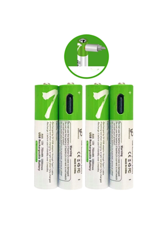 Type-C ile Şarjolabilen 4 lü AAA 1.5V Lityum İnce Şarjlı Kalem Pil 750 mAH Uzun Ömürlü (