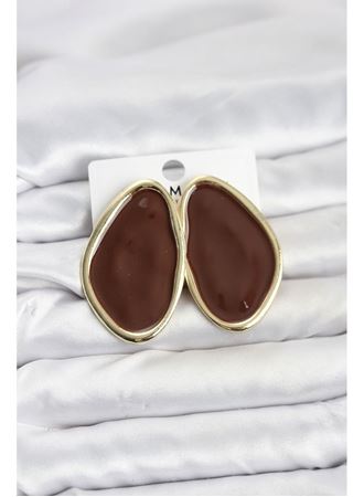 Pirinç Kahverengi Mineli Damla Model Vintage Plaka Kadın Küpe