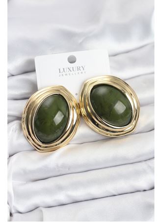 Pirinç Yeşil Badem Model Vintage Gold Kadın Küpe
